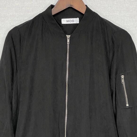 MOD Full-Zip Bomber Jacket Women Size M Black‎ Pockets Lined Style#31125 - Picture 3 of 12
